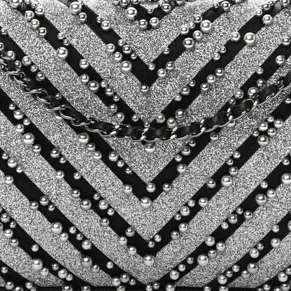 Chanel Mixed Fibers Pearl Evening Clutch Silver Black 8 of 11