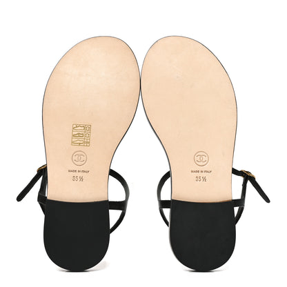 Chanel Lambskin CC Thong Sandals 35.5 Black Gold 6 of 9