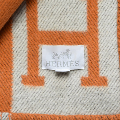 Hermes Wool Cashmere Signature Classic Avalon Blanket Ecru Potiron 3 of 3