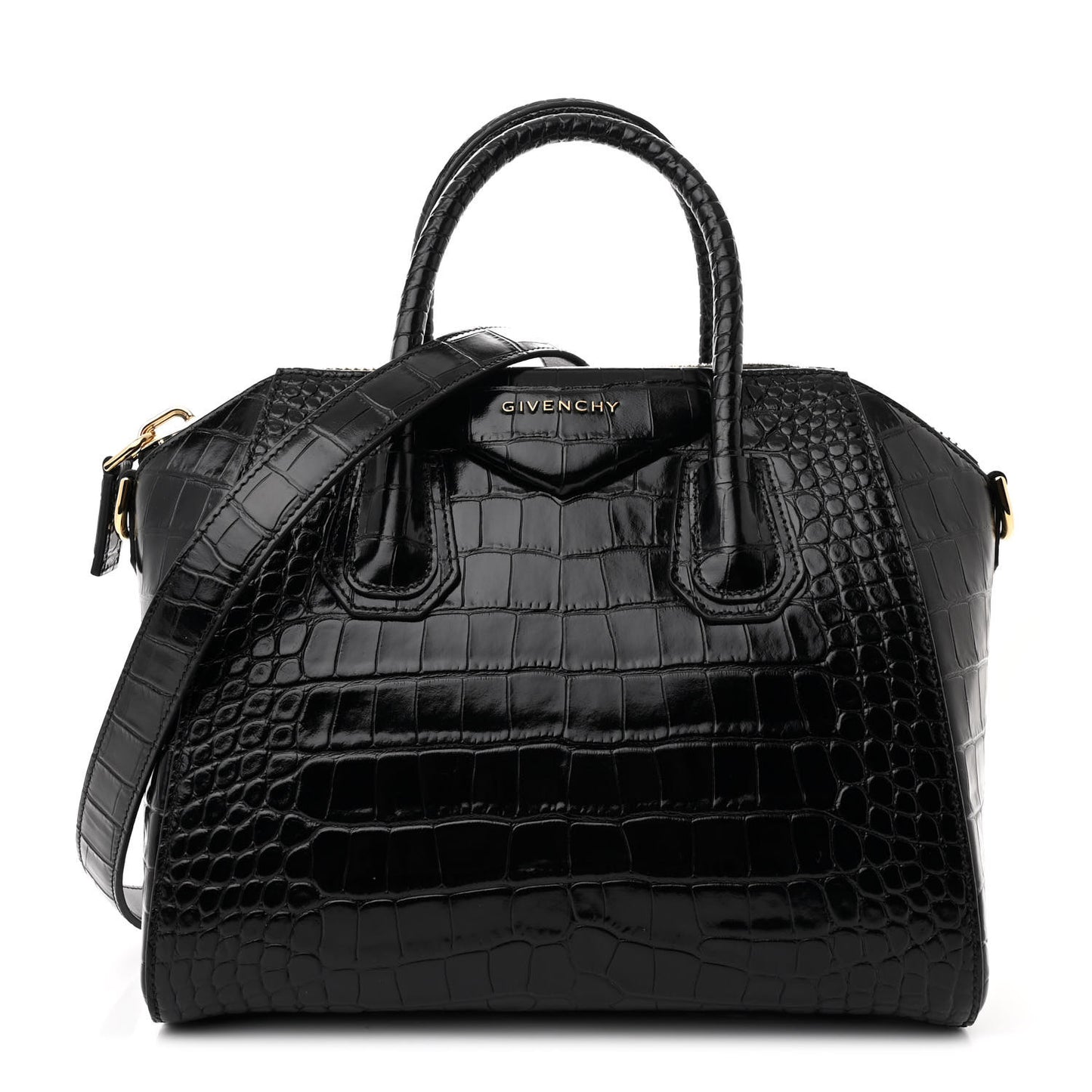 Calfskin Crocodile Embossed Small Antigona Black