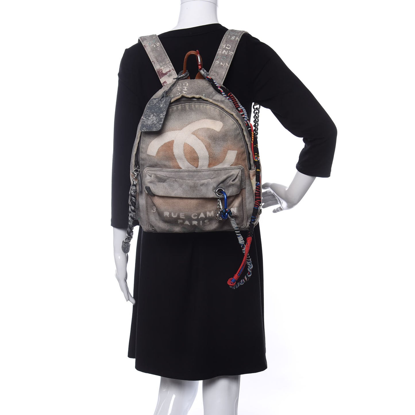 Graffiti Printed Canvas Medium Backpack Grey