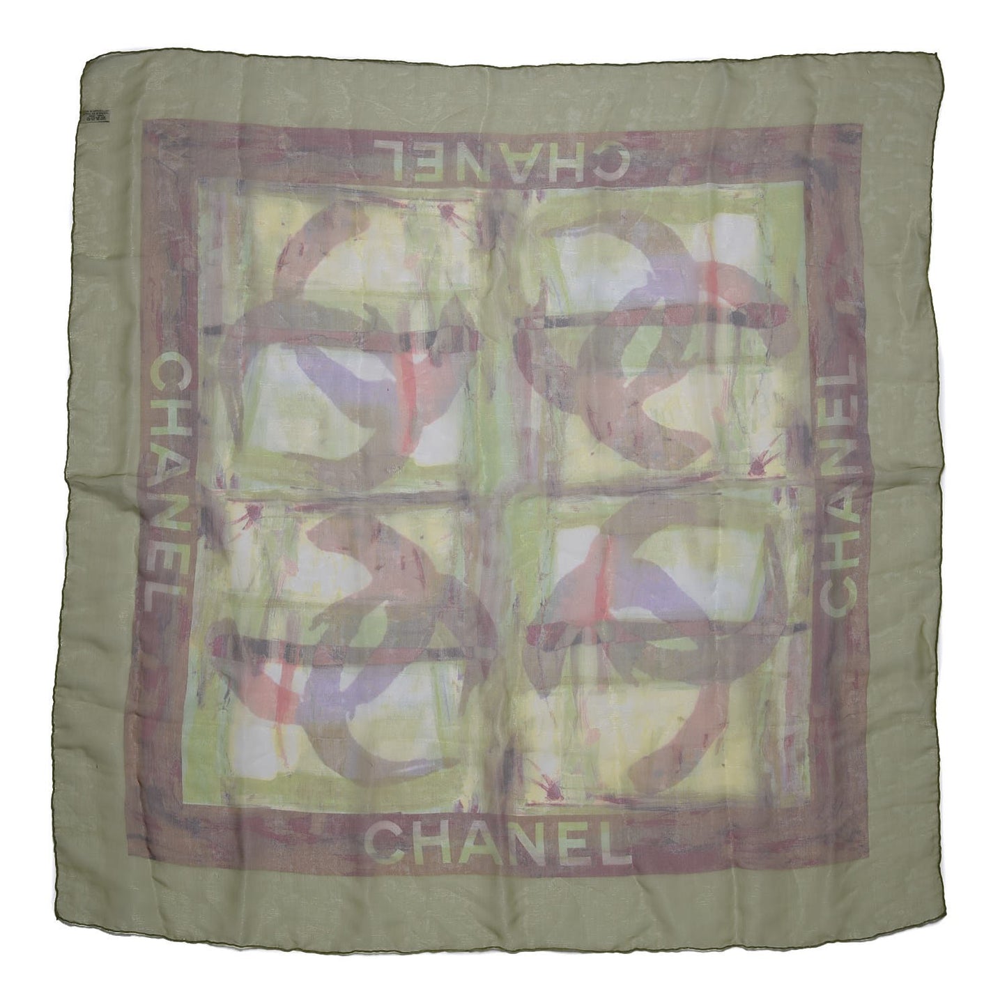Silk Blend CC Print Scarf Green Pink