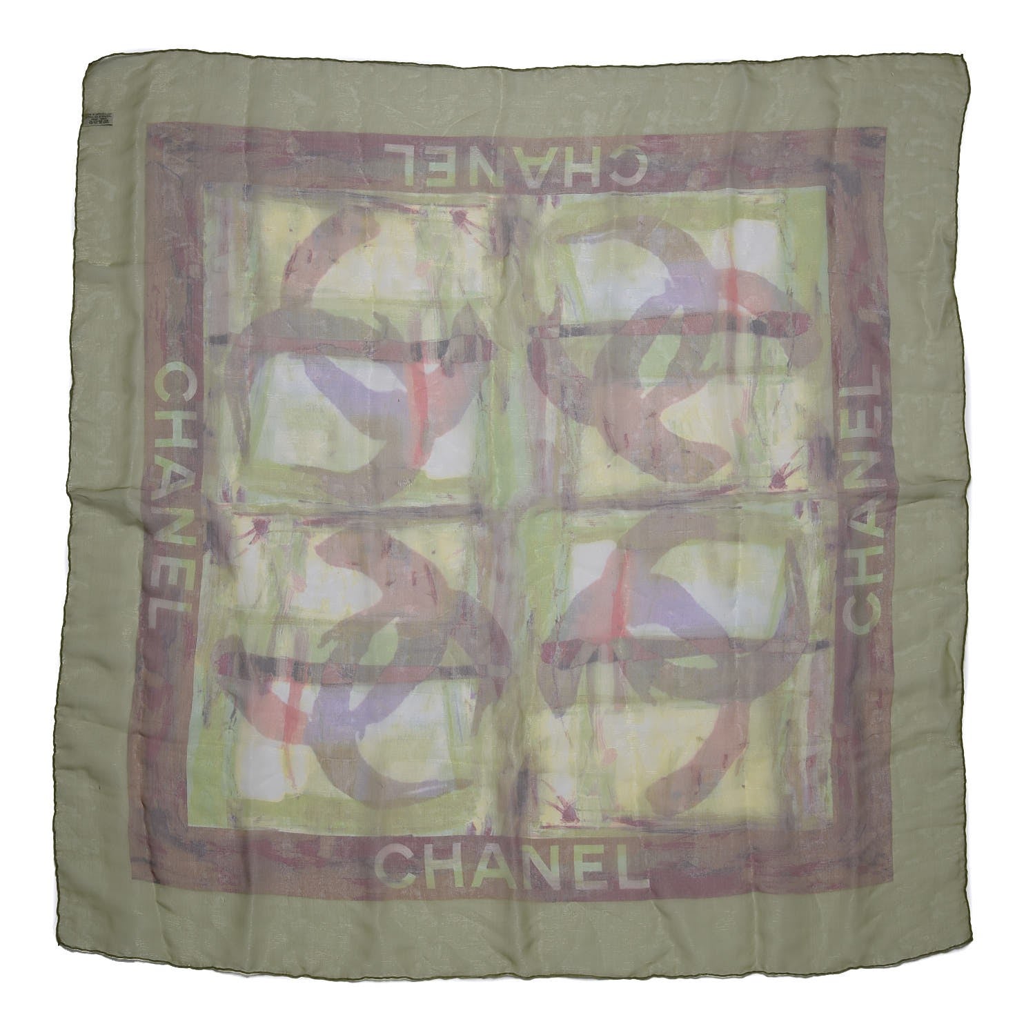 Chanel Silk Blend CC Print Scarf Green Pink 1 of 6
