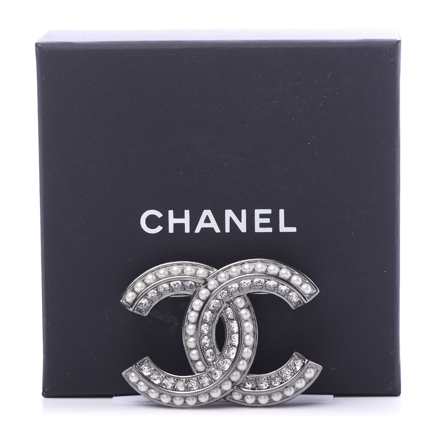Chanel Crystal Pearl Chain Mania CC Brooch Silver 5 of 5