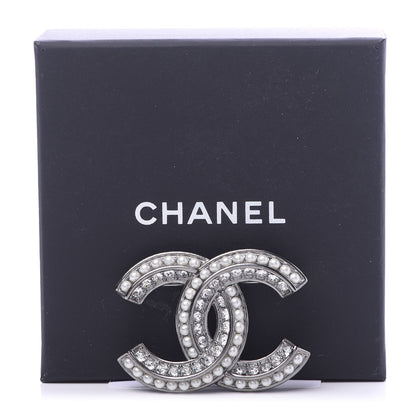 Chanel Crystal Pearl Chain Mania CC Brooch Silver 5 of 5