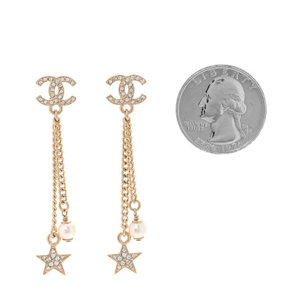 Chanel Crystal Pearl CC Star Drop Earrings Gold 2 of 5