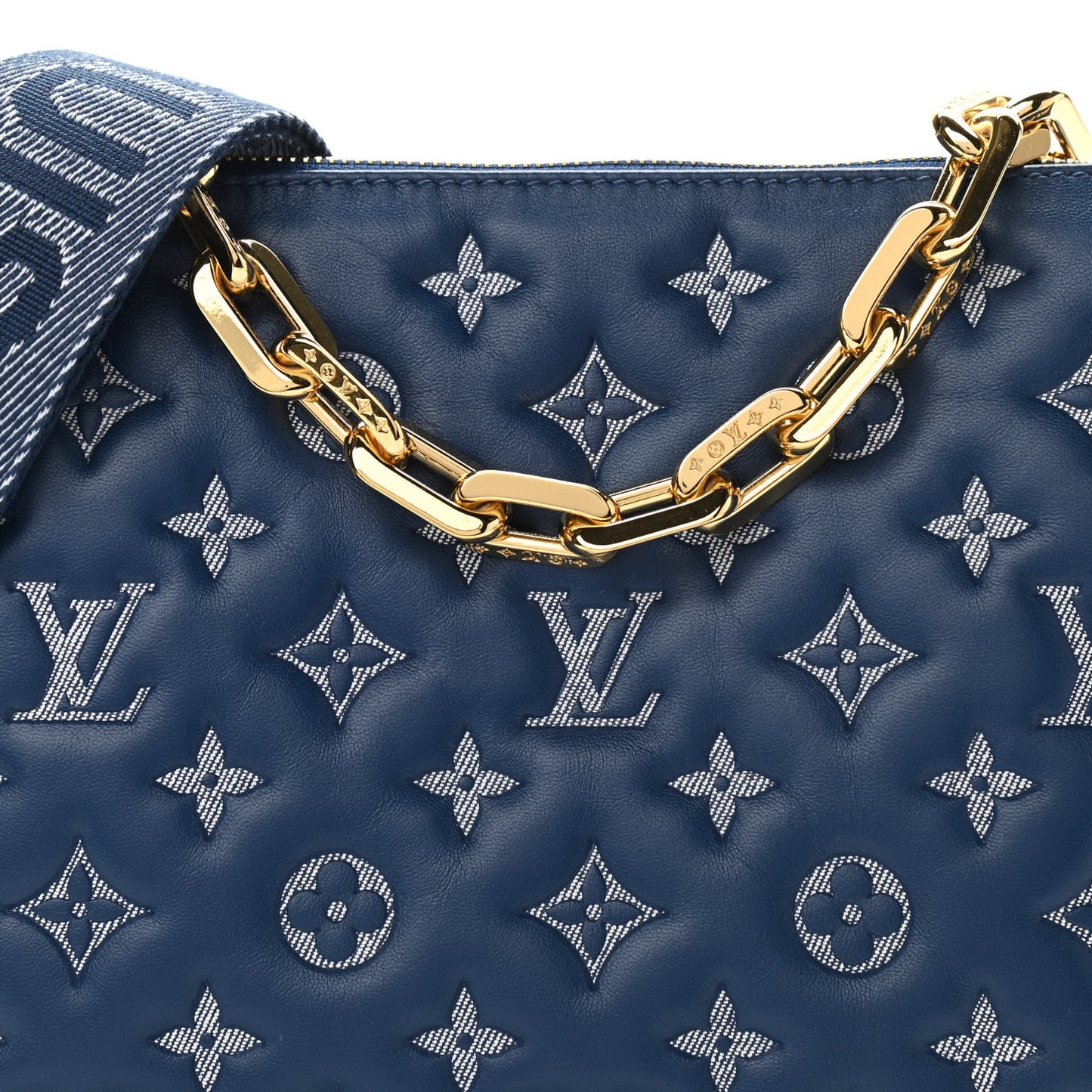 Lambskin Embossed Monogram Coussin PM Denim Blue