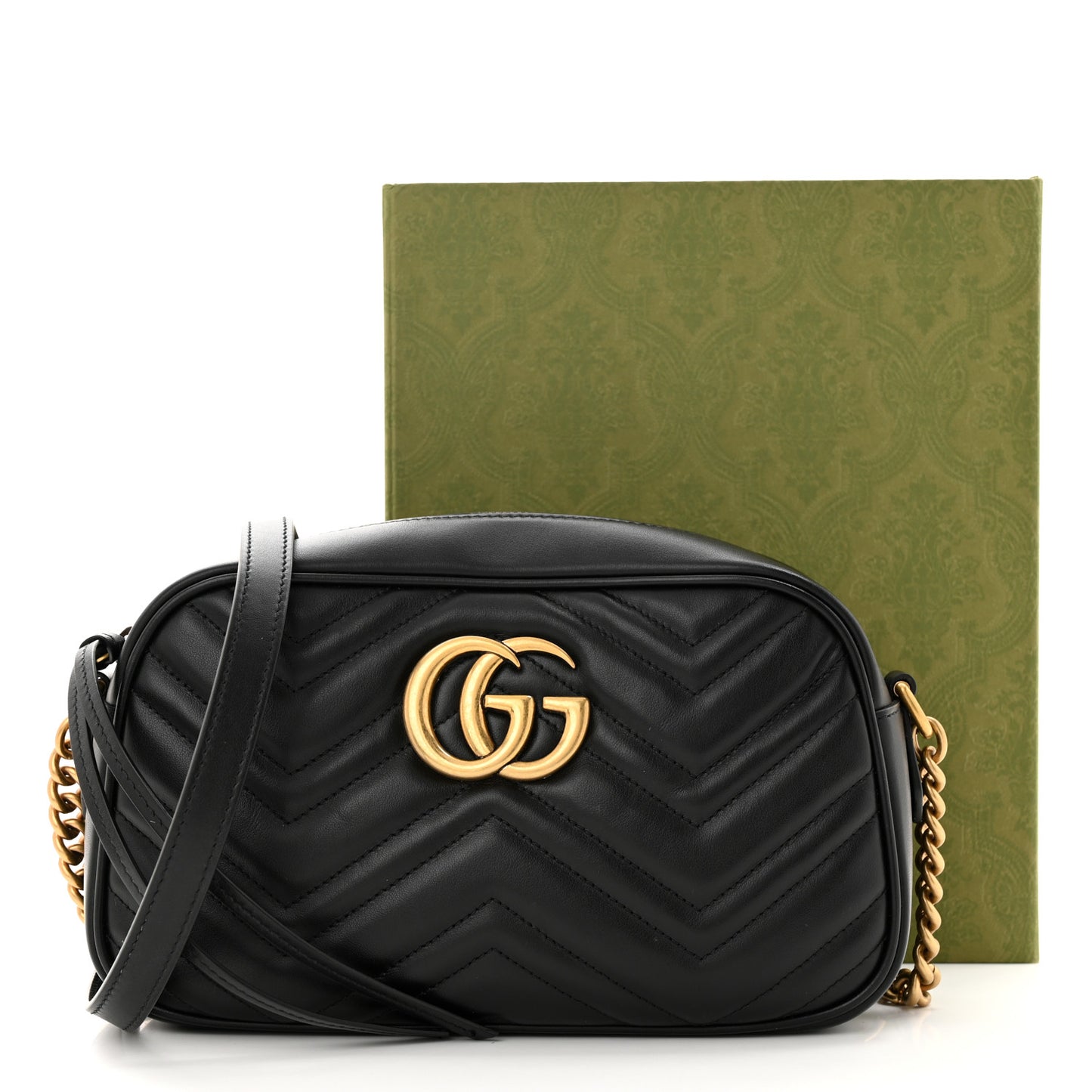 Calfskin Matelasse Small GG Marmont Chain Shoulder Bag Black
