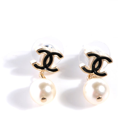 Chanel Pearl Enamel CC Drop Earrings Black 1 of 4