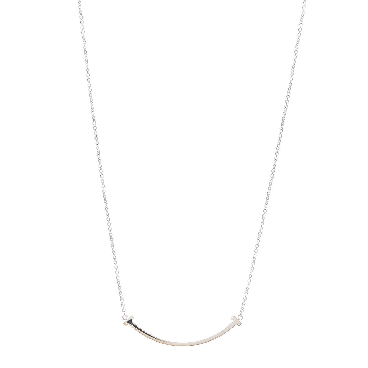18K White Gold Small T Smile Pendant Necklace