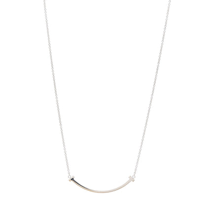 Tiffany 18K White Gold Small T Smile Pendant Necklace 1 of 6