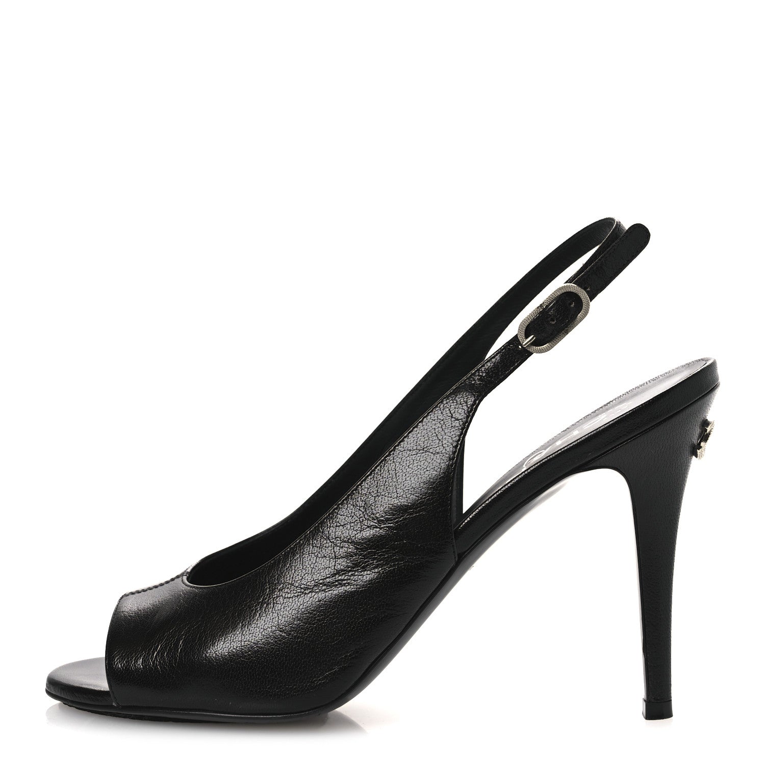 Chanel Goatskin Slingback Sandals 39.5 Black 1 of 12