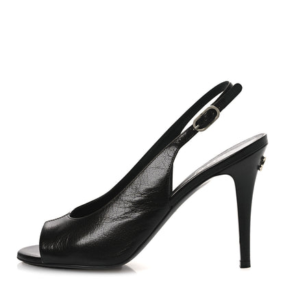 Chanel Goatskin Slingback Sandals 39.5 Black 1 of 12