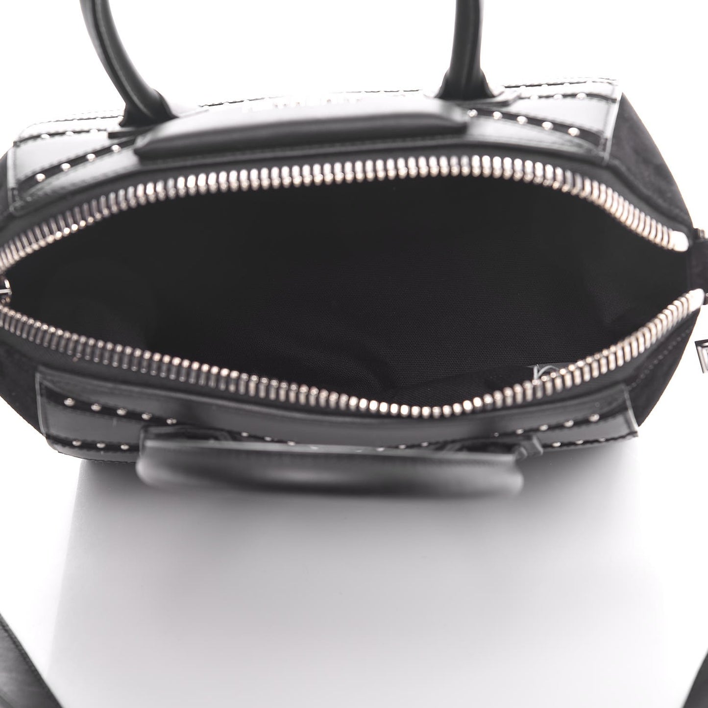 Calfskin Suede Small Studded Chevron Antigona Black