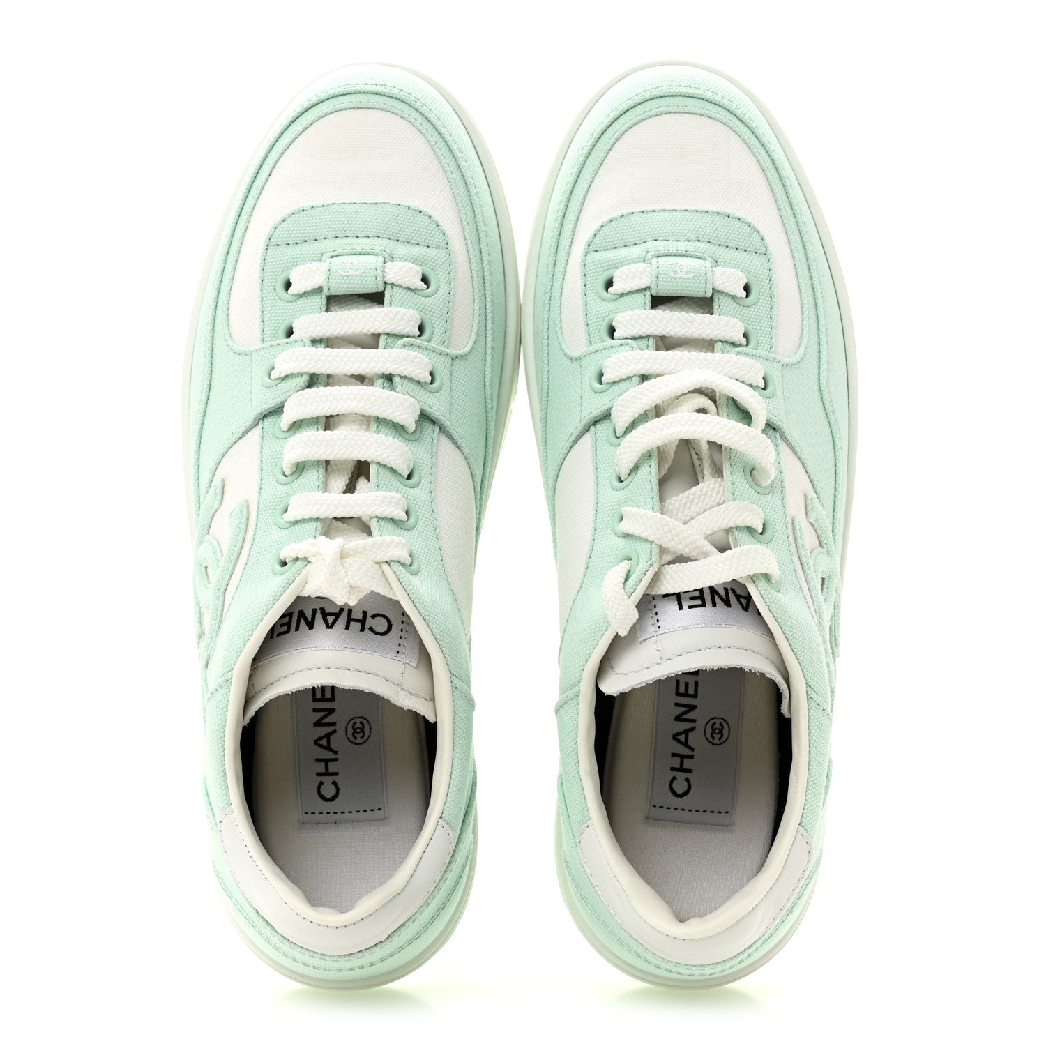 Chanel Cotton Sneakers 38.5 Light Turquoise White 2 of 10