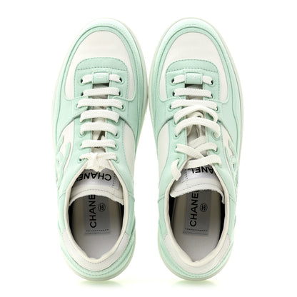 Chanel Cotton Sneakers 38.5 Light Turquoise White 2 of 10