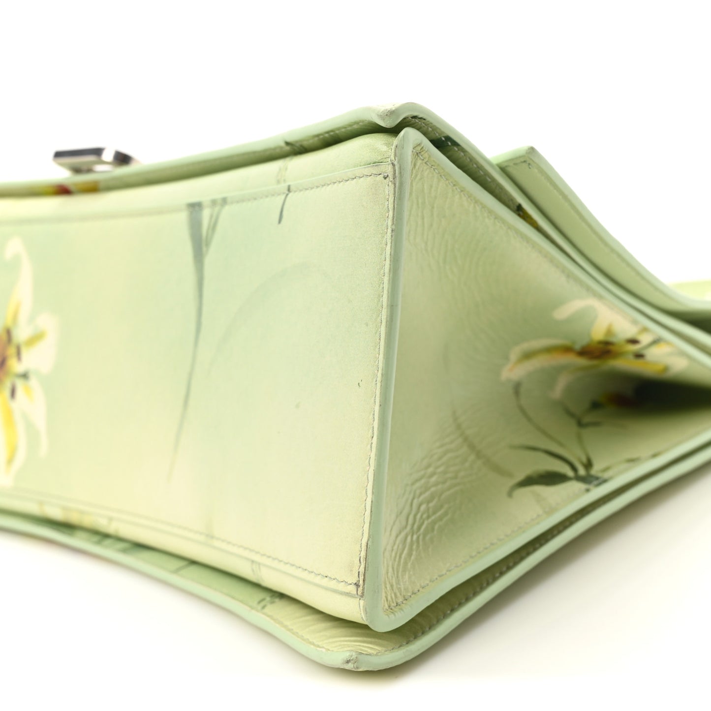 Shiny Paper Calfskin Floral Printed Large Crush Sling Bag Green
