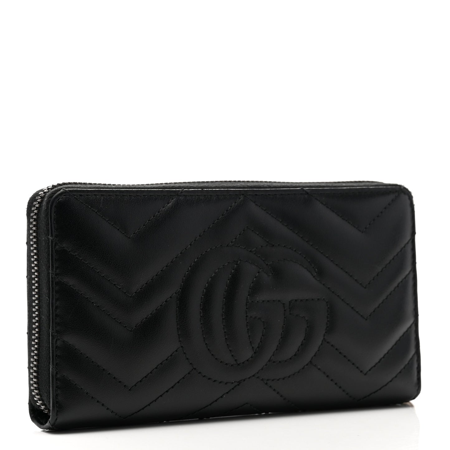 Calfskin Matelasse GG Marmont Zip Around Wallet Black