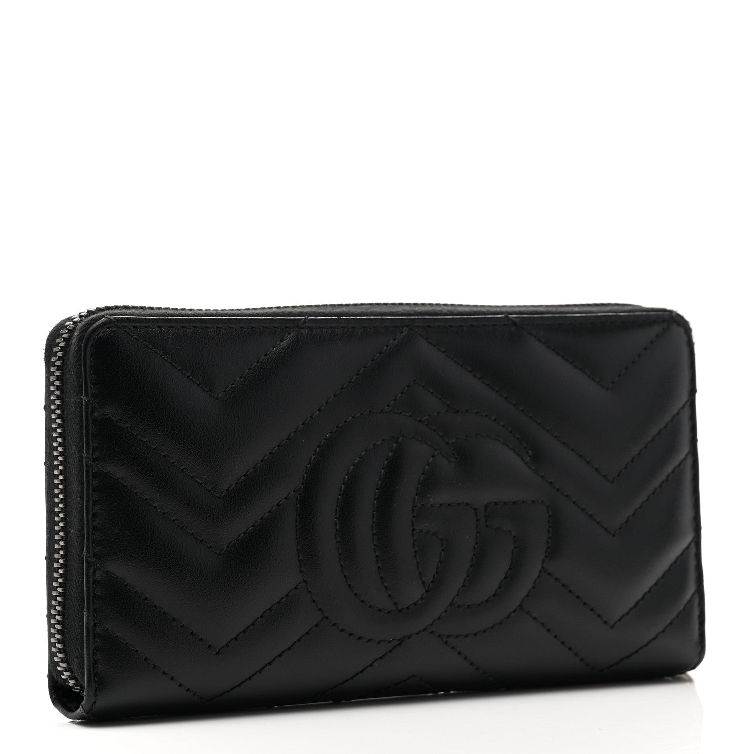 Gucci Calfskin Matelasse GG Marmont Zip Around Wallet Black 3 of 7