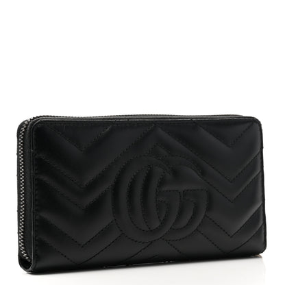 Gucci Calfskin Matelasse GG Marmont Zip Around Wallet Black 3 of 7