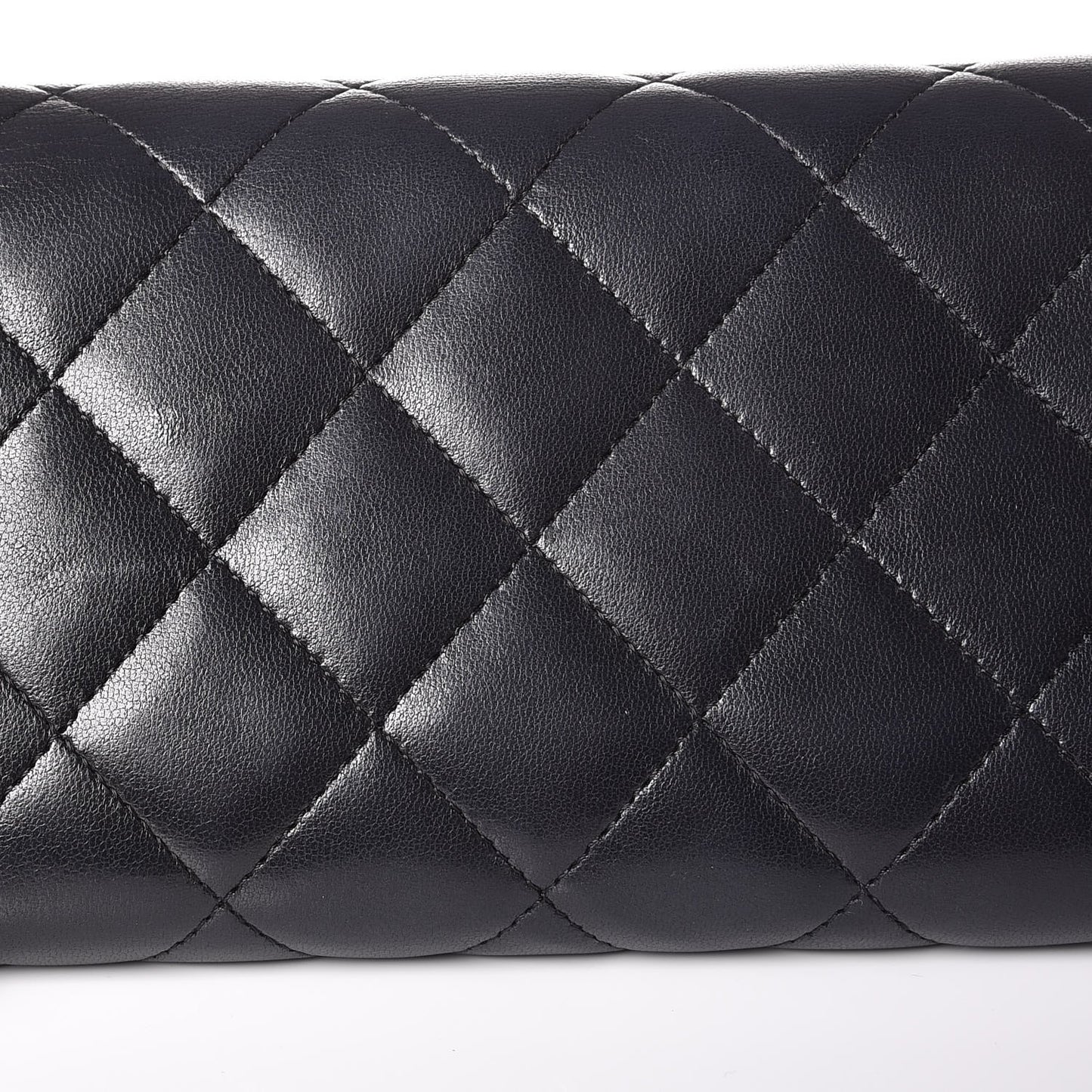 Lambskin Quilted Large Gusset Flap Wallet Black