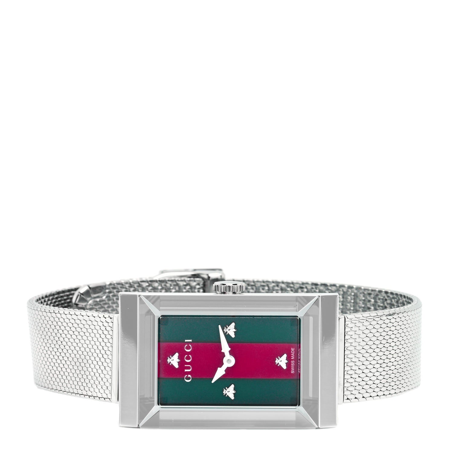 Gucci Stainless Steel Mother of Pearl 21mm Web G-Frame Mesh Quartz Watch Green 2 of 5