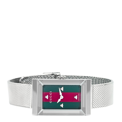 Gucci Stainless Steel Mother of Pearl 21mm Web G-Frame Mesh Quartz Watch Green 2 of 5