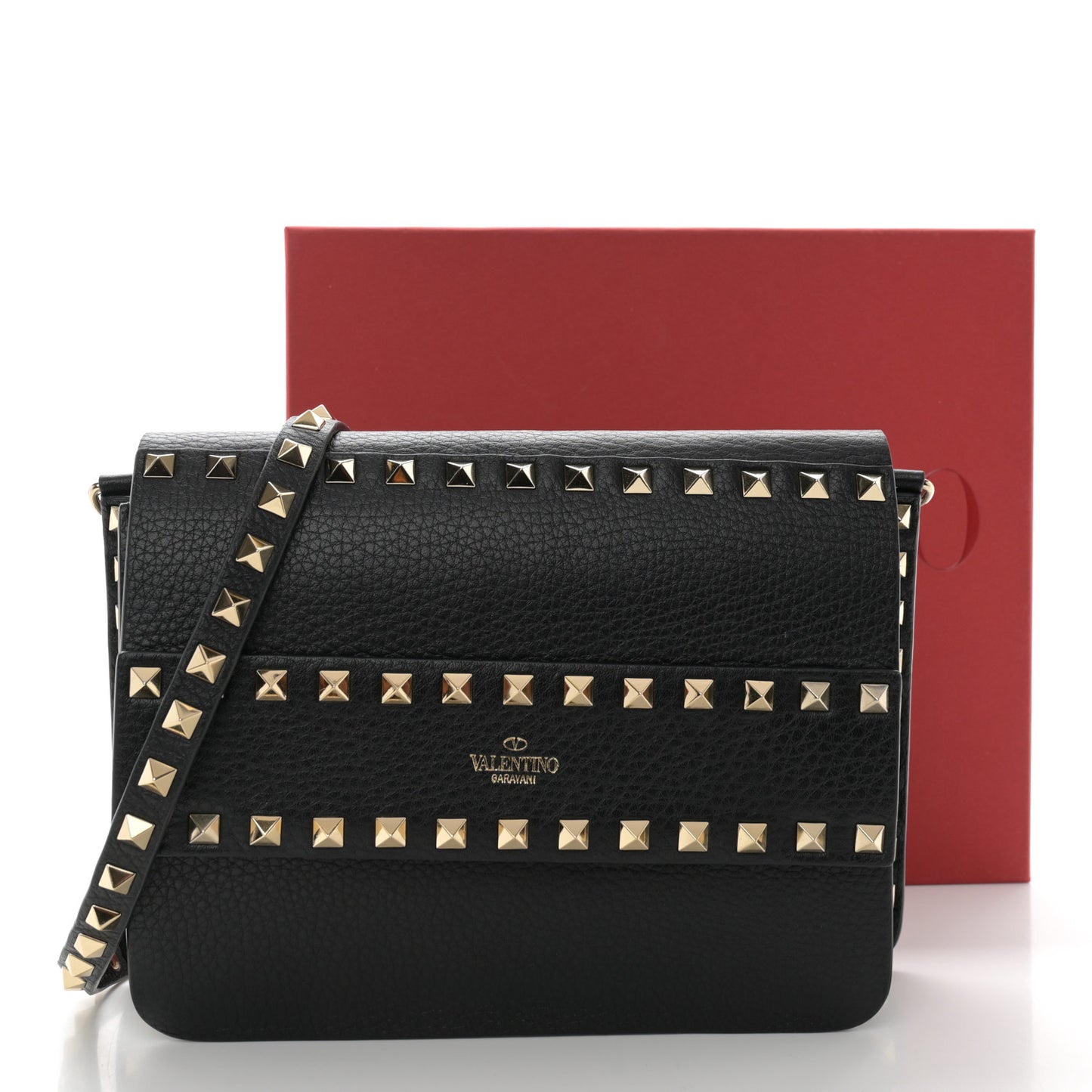 Vitello Rockstud Side Slip Crossbody Black