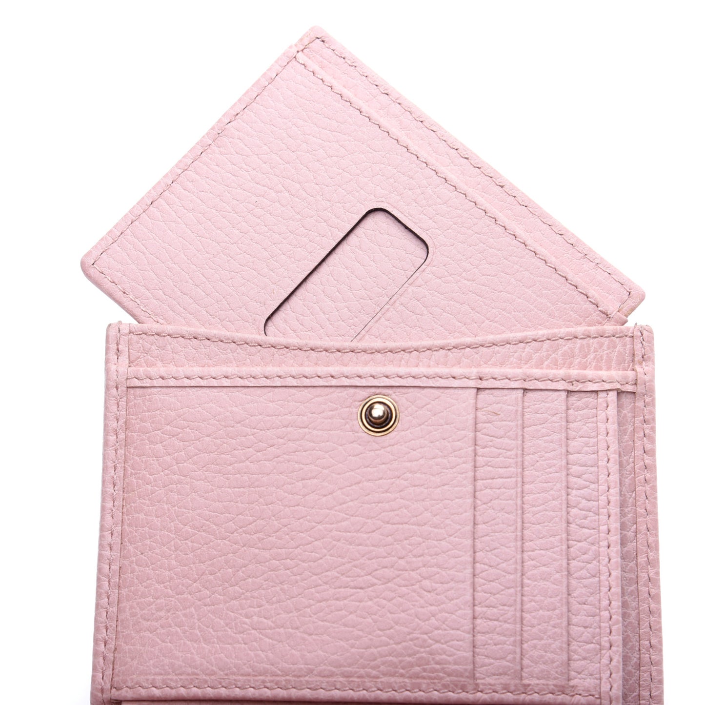 Pebbled Calfskin Butterfly Card Case Wallet Perfect Pink