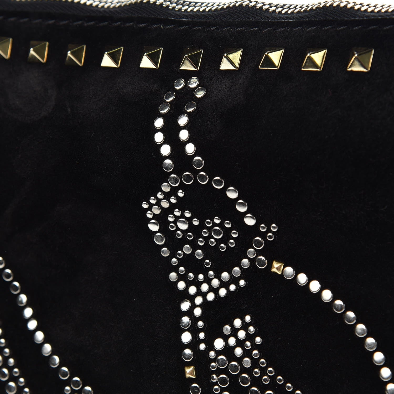 Valentino Garavani Suede Monkey Studded Rockstud Zip Wristlet Pouch Black 7 of 8