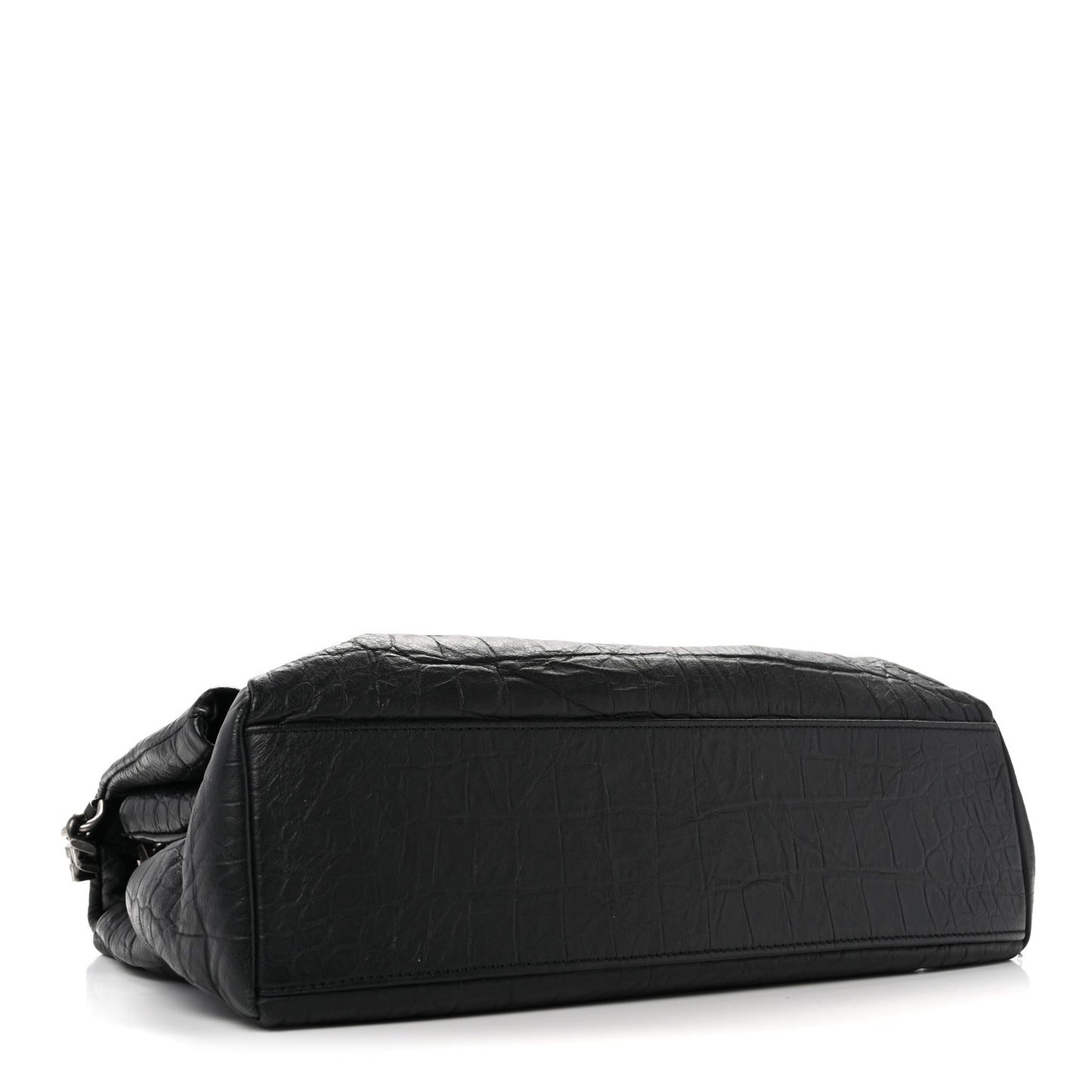 Calfskin Crocodile Embossed Medium West Hollywood Monogram Fold-Over Black