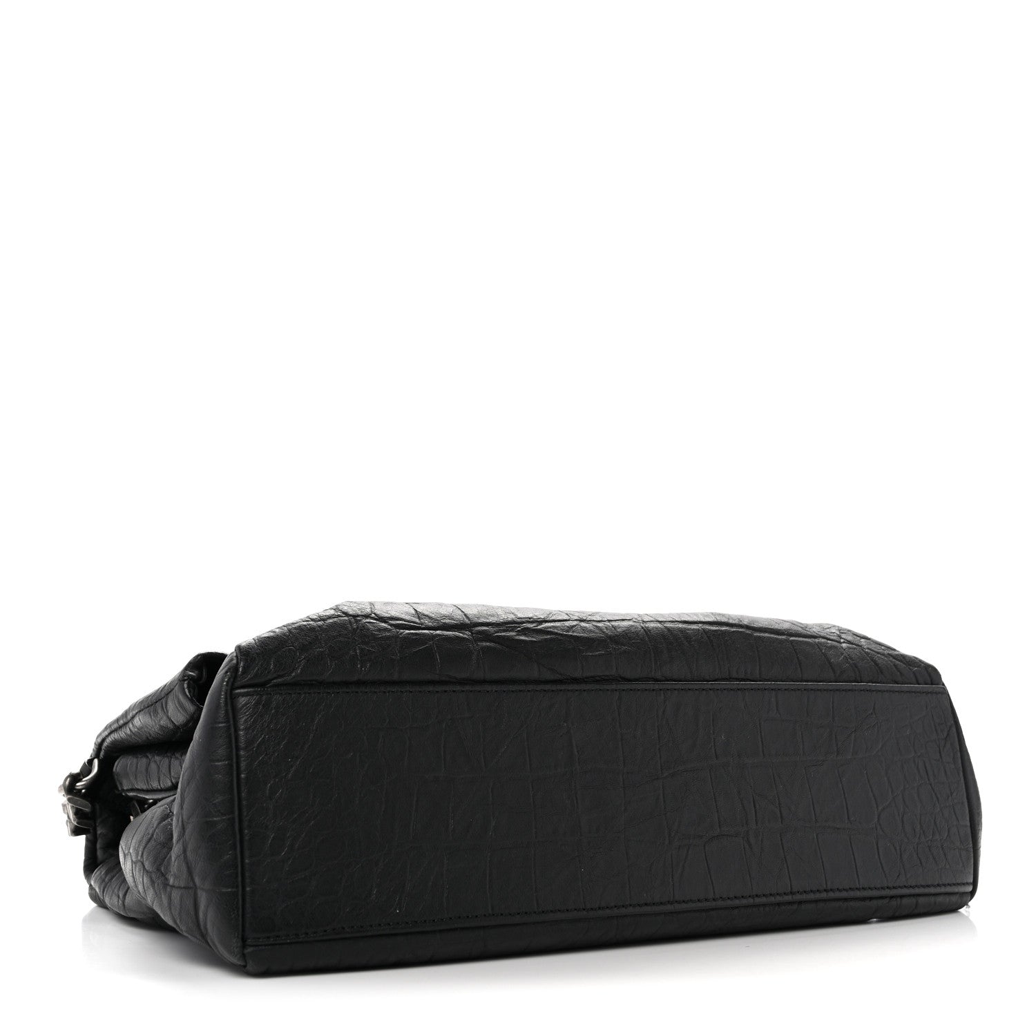 Saint Laurent Calfskin Crocodile Embossed Medium West Hollywood Monogram Fold-Over Black 4 of 13