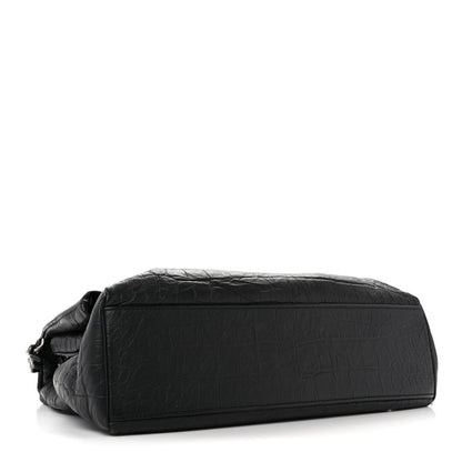 Saint Laurent Calfskin Crocodile Embossed Medium West Hollywood Monogram Fold-Over Black 4 of 13