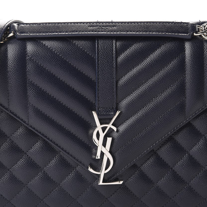 Saint Laurent Grain De Poudre Textured Mixed Matelasse Triquilt Medium Monogram Satchel Deep Marine 10 of 11