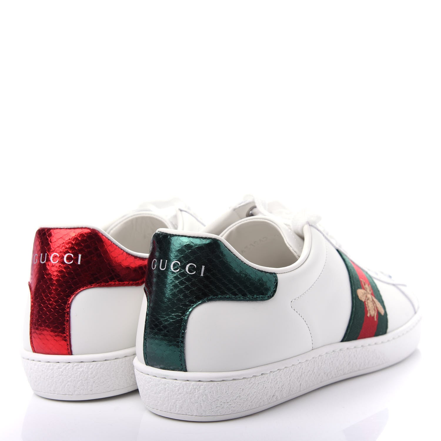 Gucci Calfskin Ayers Bee Embroidered Womens Ace Sneakers 37.5 White Green 4 of 11