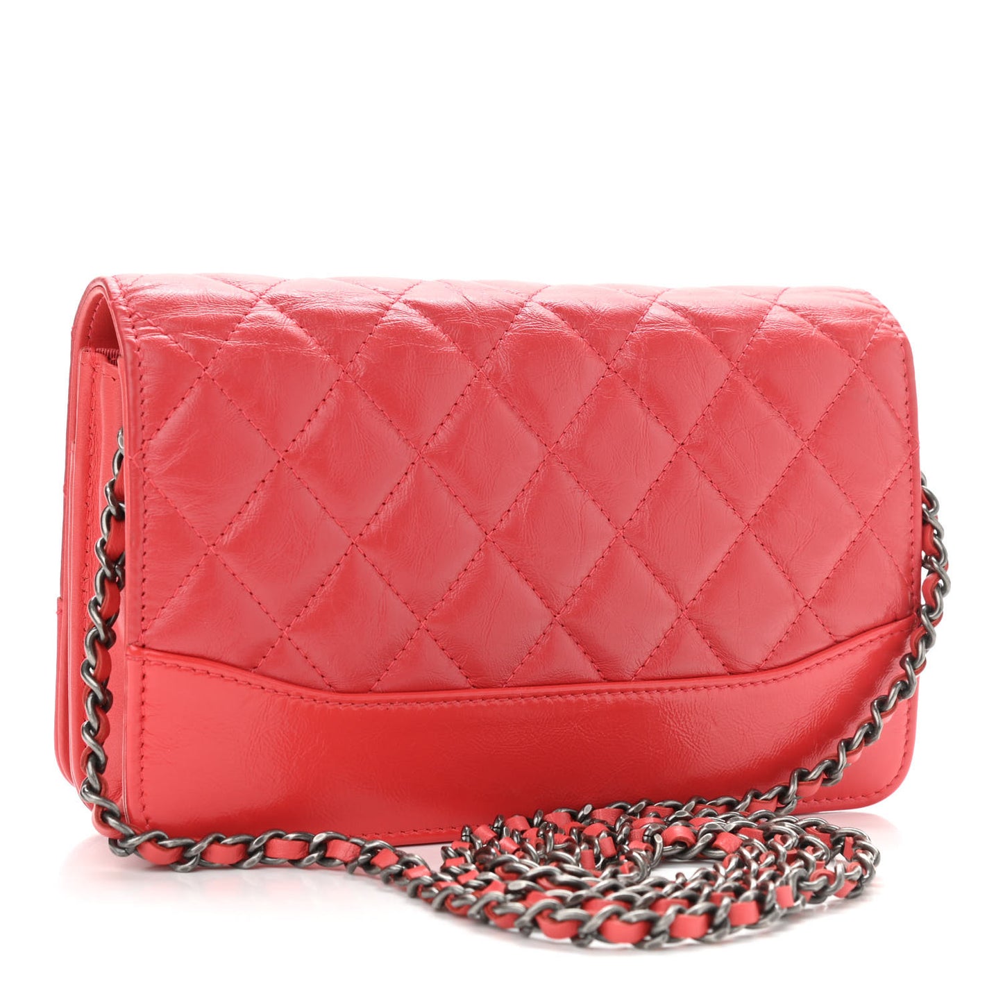 Patent Goatskin Quilted Gabrielle Wallet On Chain WOC Orange
