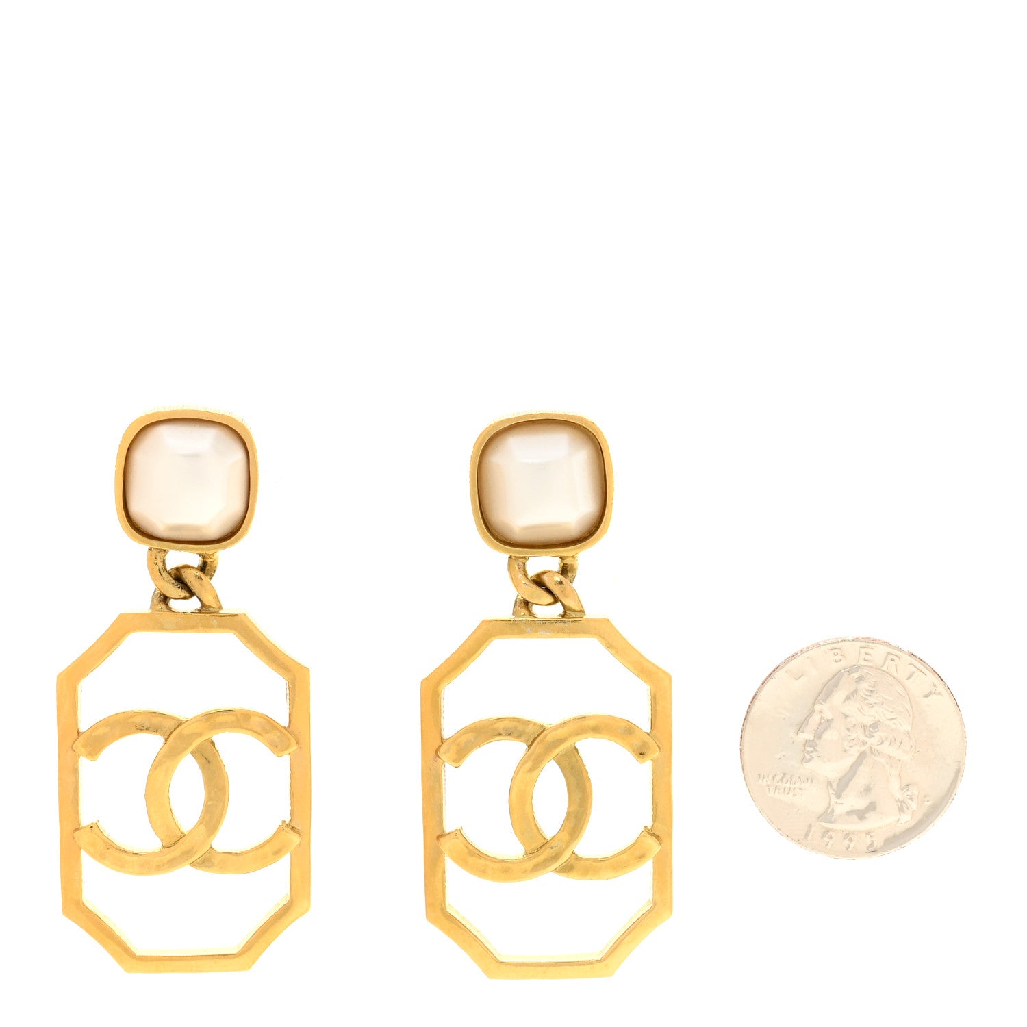 Chanel Metal Pearl CC Drop Earrings Gold 2 of 5