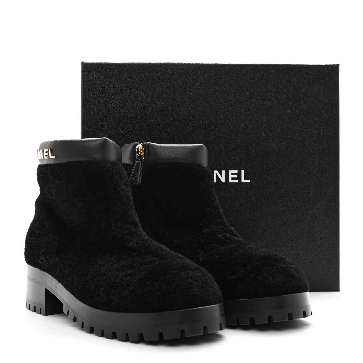 Chanel Shearling Lambskin Logo Short Boots 38 Black 10 of 10