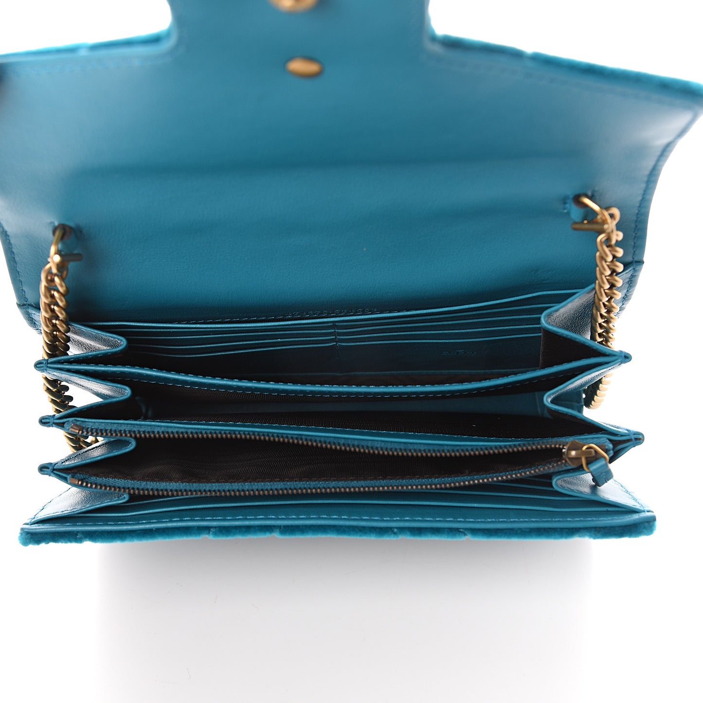 Velvet Matelasse GG Marmont Chain Wallet Pavone Cyan