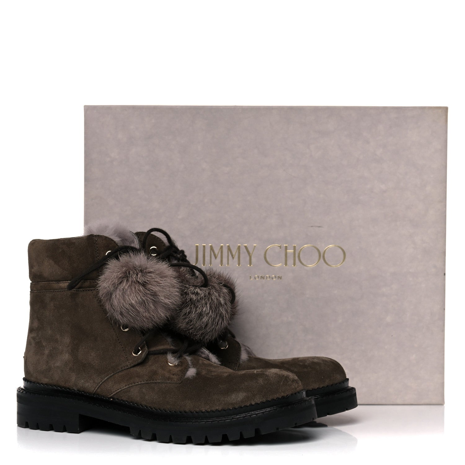 Jimmy Choo Suede Rabbit Fur Pom Pom Elba Flat Boots 37.5 Mink 10 of 10