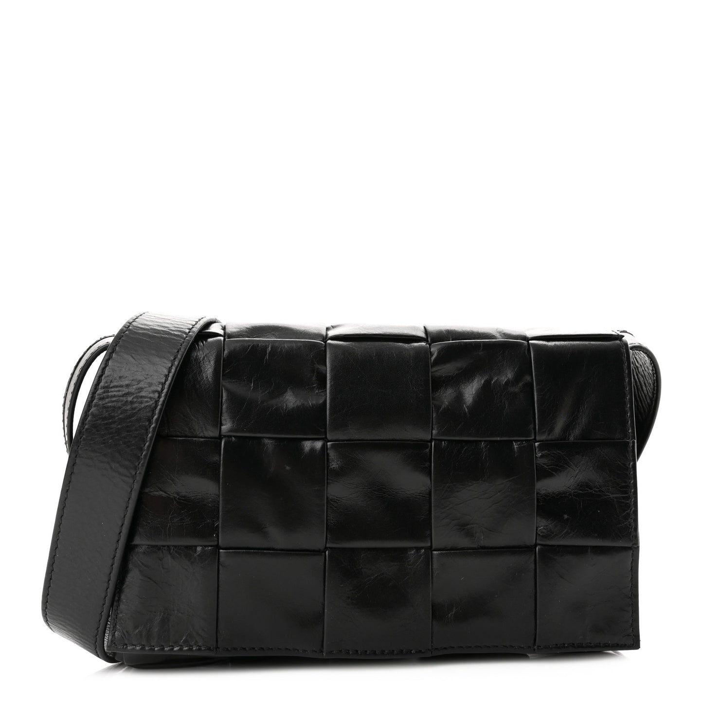 Paper Calfskin Maxi Intreccio Cassette Crossbody Bag Black
