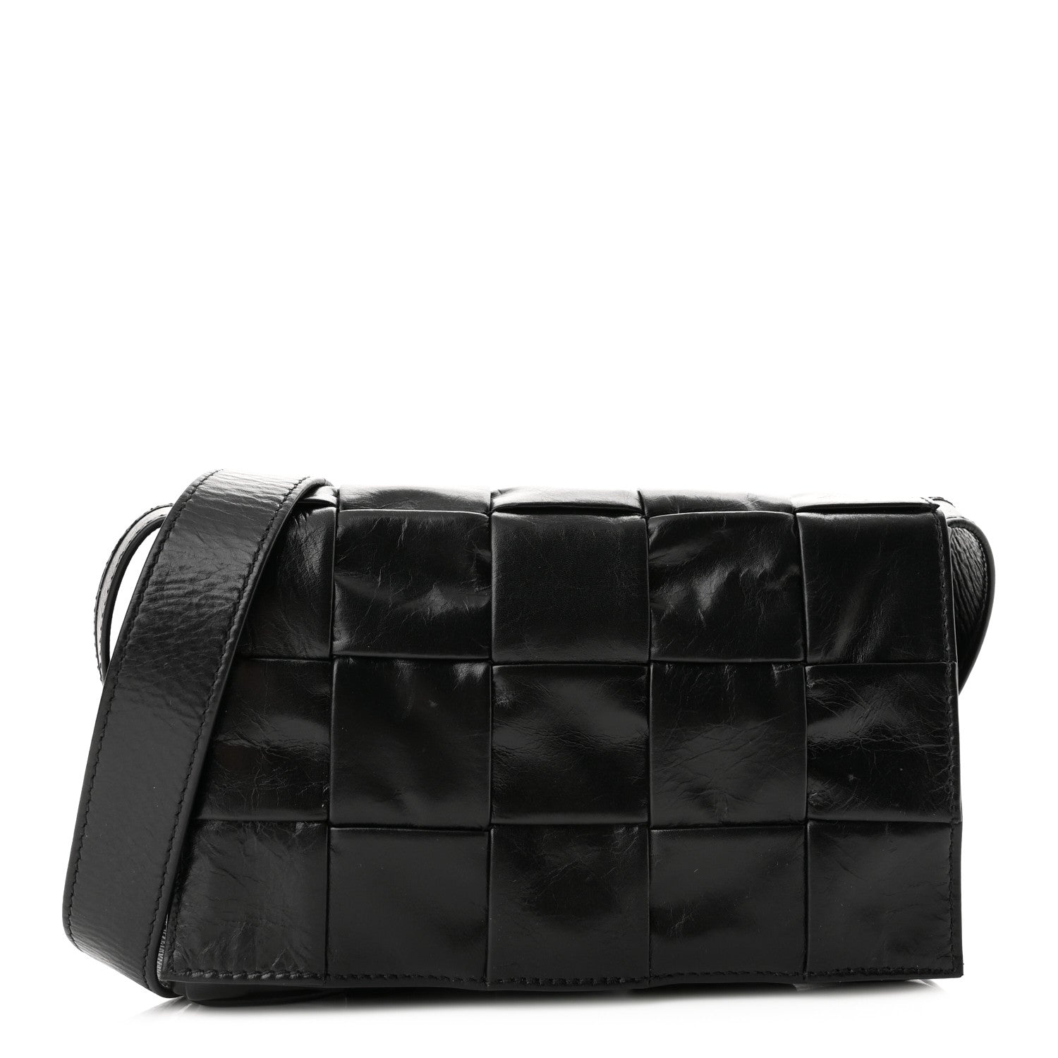 Bottega Veneta Paper Calfskin Maxi Intreccio Cassette Crossbody Bag Black 1 of 10