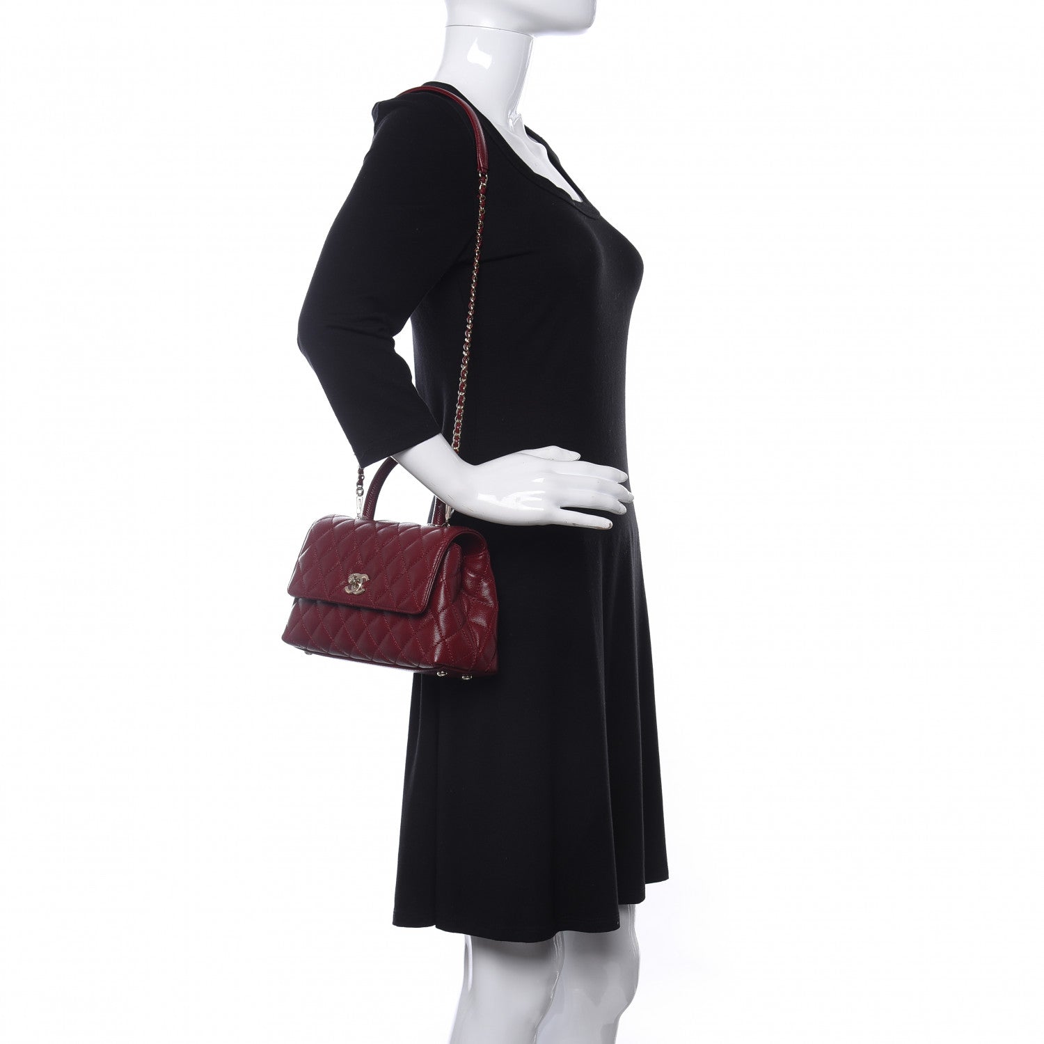 Chanel Caviar Lizard Embossed Quilted Mini Coco Handle Flap Burgundy 2 of 10