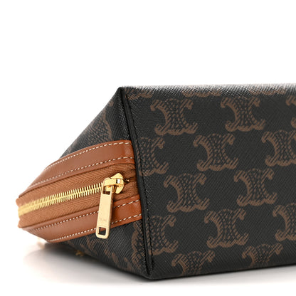 Celine Triomphe Canvas Lambskin Clutch On Chain Tan 10 of 13