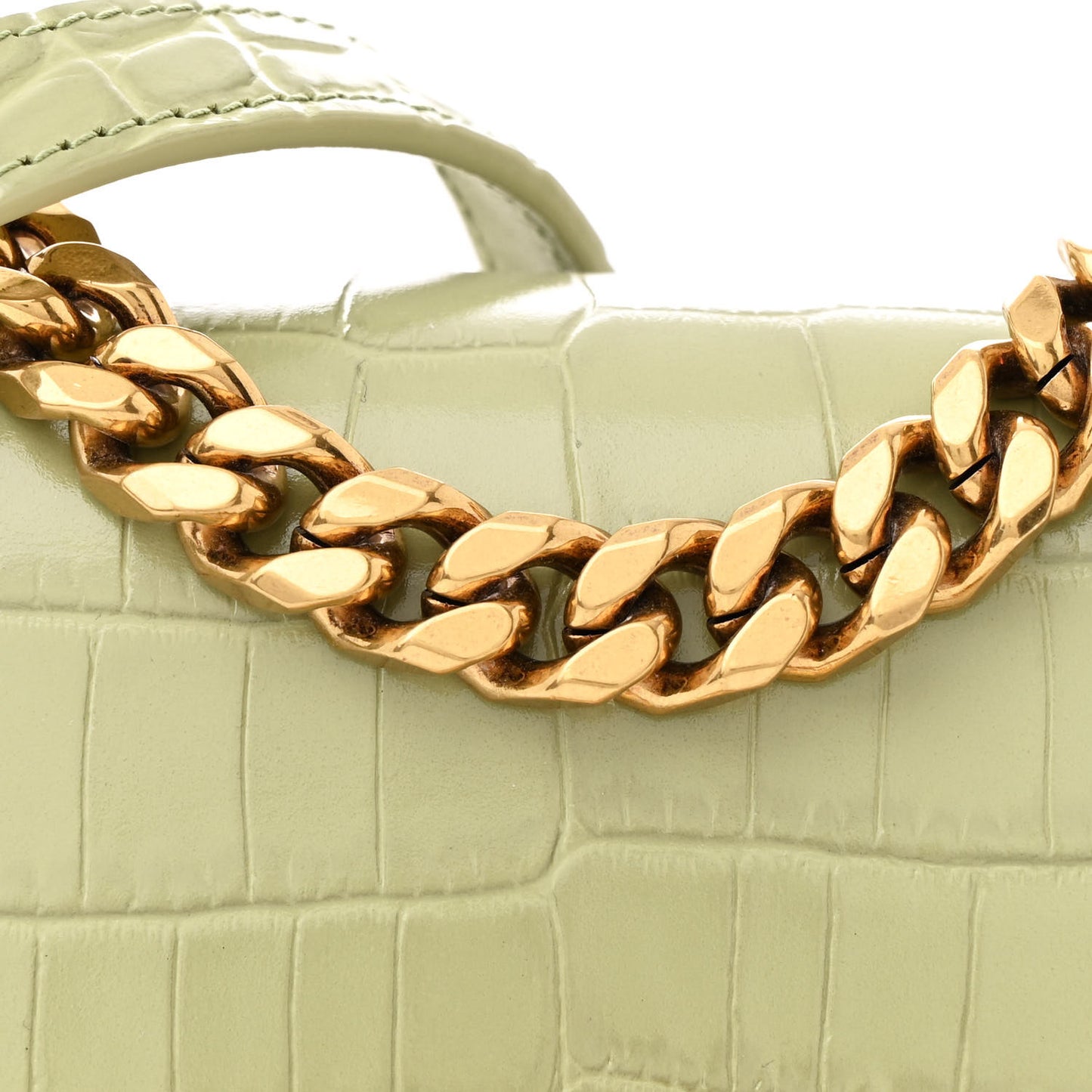 Calfskin Crocodile Embossed Knuckle Shoulder Bag Sage