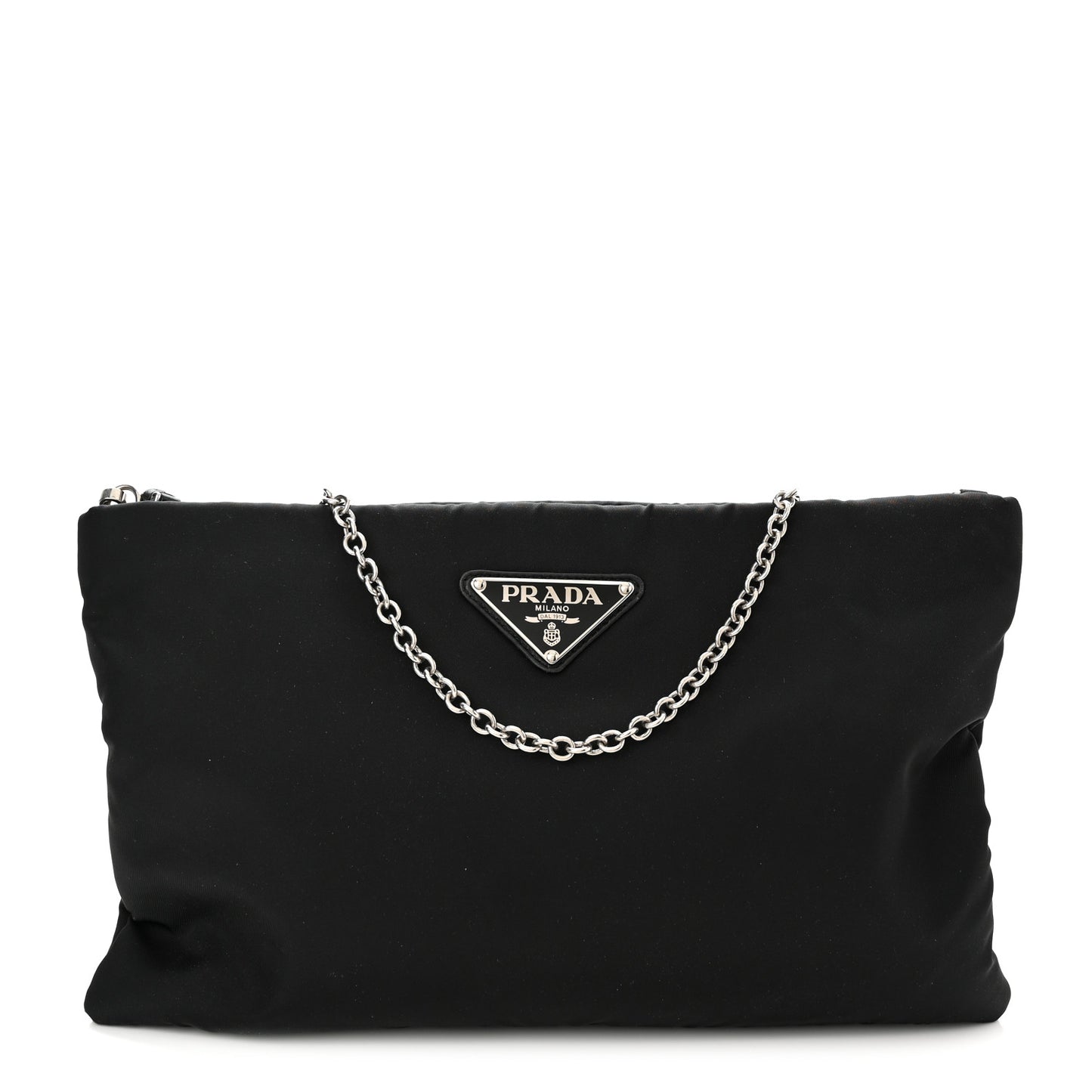Tessuto Nylon Soft Padded Medium Chain Clutch Bag Black