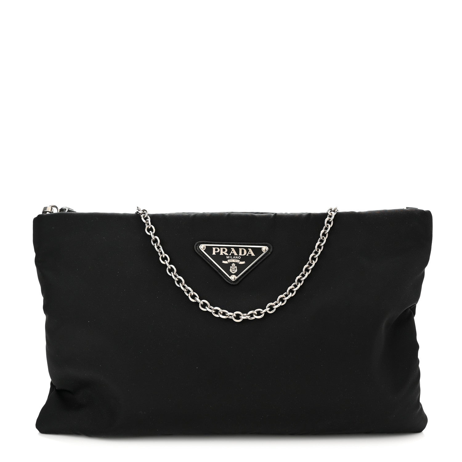 Prada Tessuto Nylon Soft Padded Medium Chain Clutch Bag Black 1 of 10