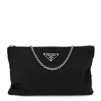 Prada Tessuto Nylon Soft Padded Medium Chain Clutch Bag Black 1 of 10