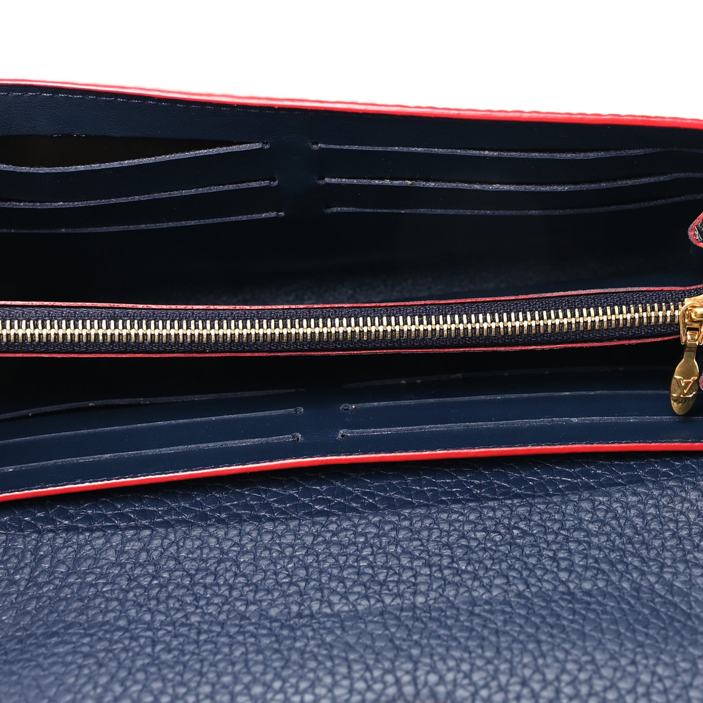 Taurillon Capucines Wallet Marine Rouge