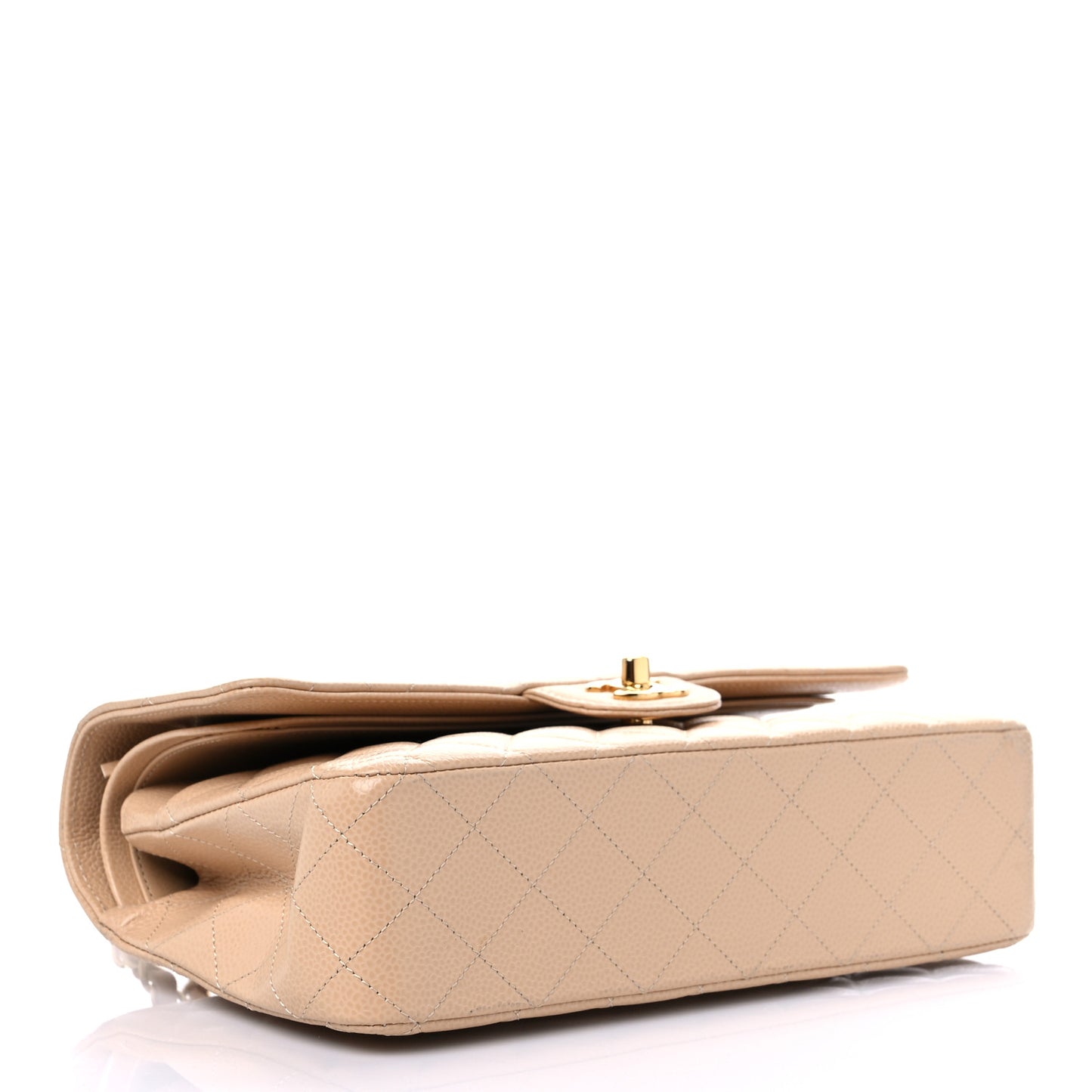 Caviar Quilted Medium Double Flap Beige